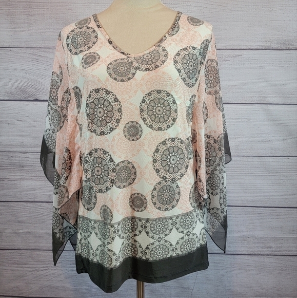 𝅺ARMAND Thiery Floral Blouse with Flowy Sleeves Pink Grey - Picture 1 of 6